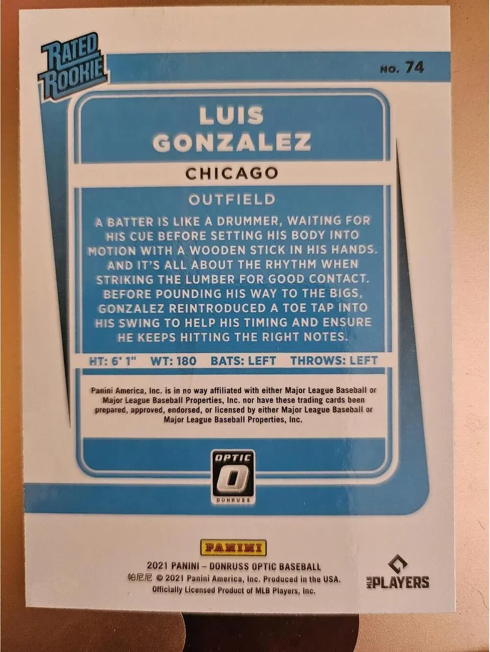 Luiz Gonzalez- 2021 Panini Optic baseball Rated rookie- #74 - Chicago-RAW Mint